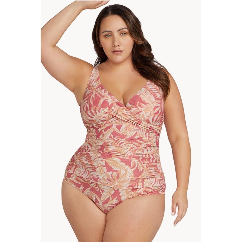 NWOT Artesands Boca Raton Delacroix One Piece‎ 18 Swimsuit Tropical Leaf Vacatio